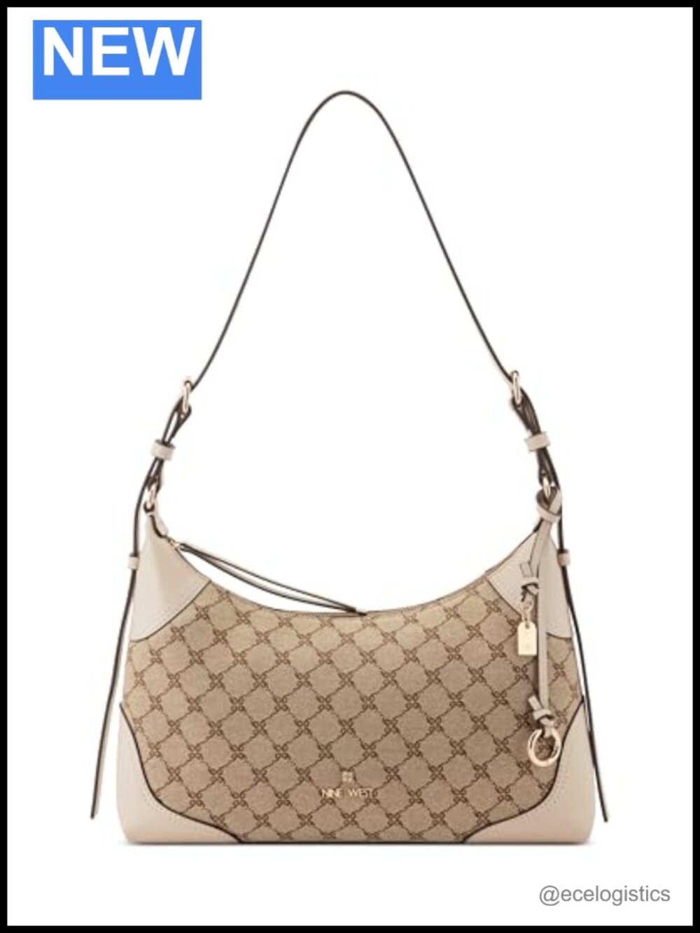 Nine West Convertible Shoulder Bag Polyurethane Mocha Logo Beige